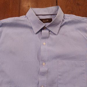 Tasso Elba Blue Checkered Shirt.  Size L.  French Cuffs
